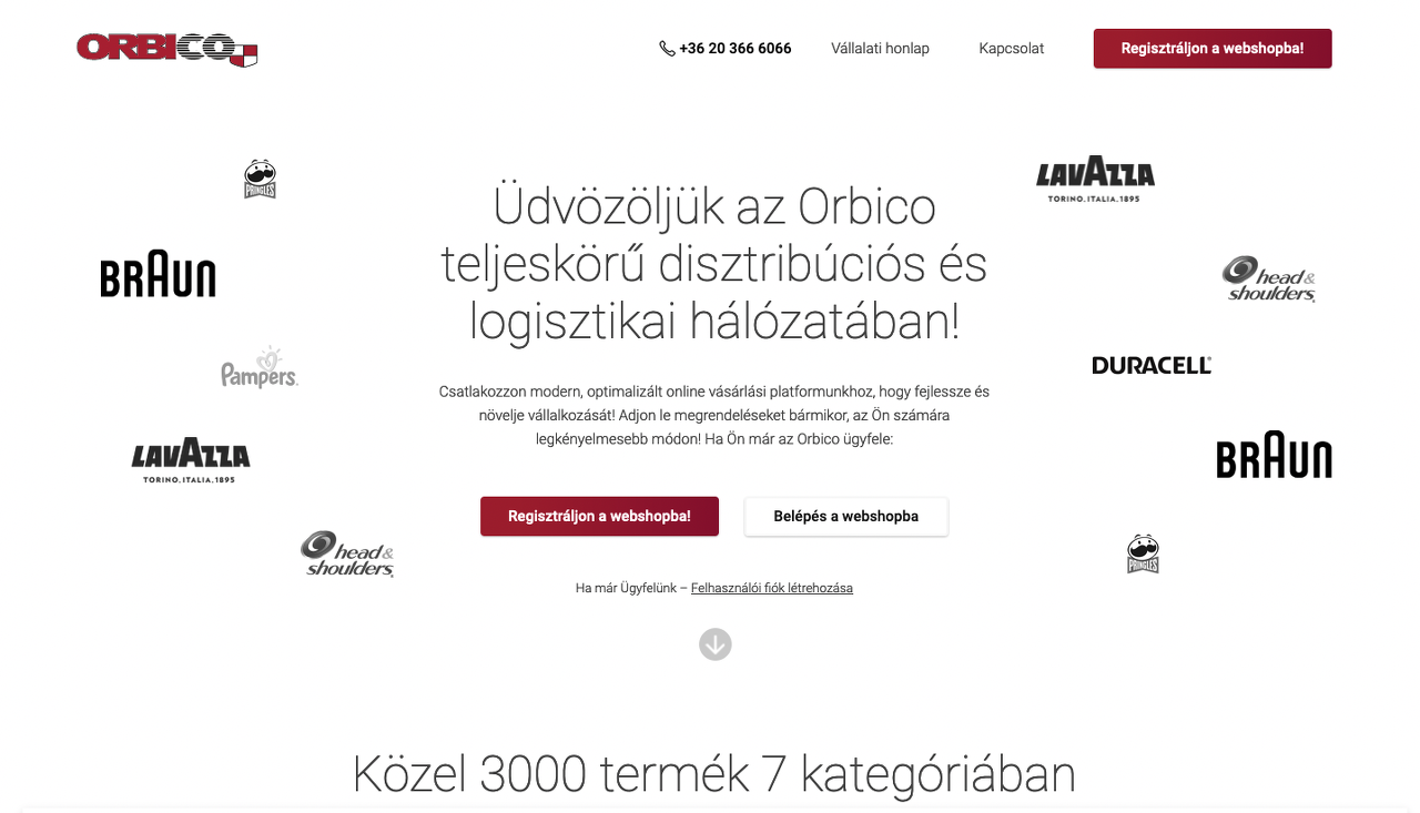 Saját fejlesztésű B2B webshop: 7 kategóriában közel 3000 termék